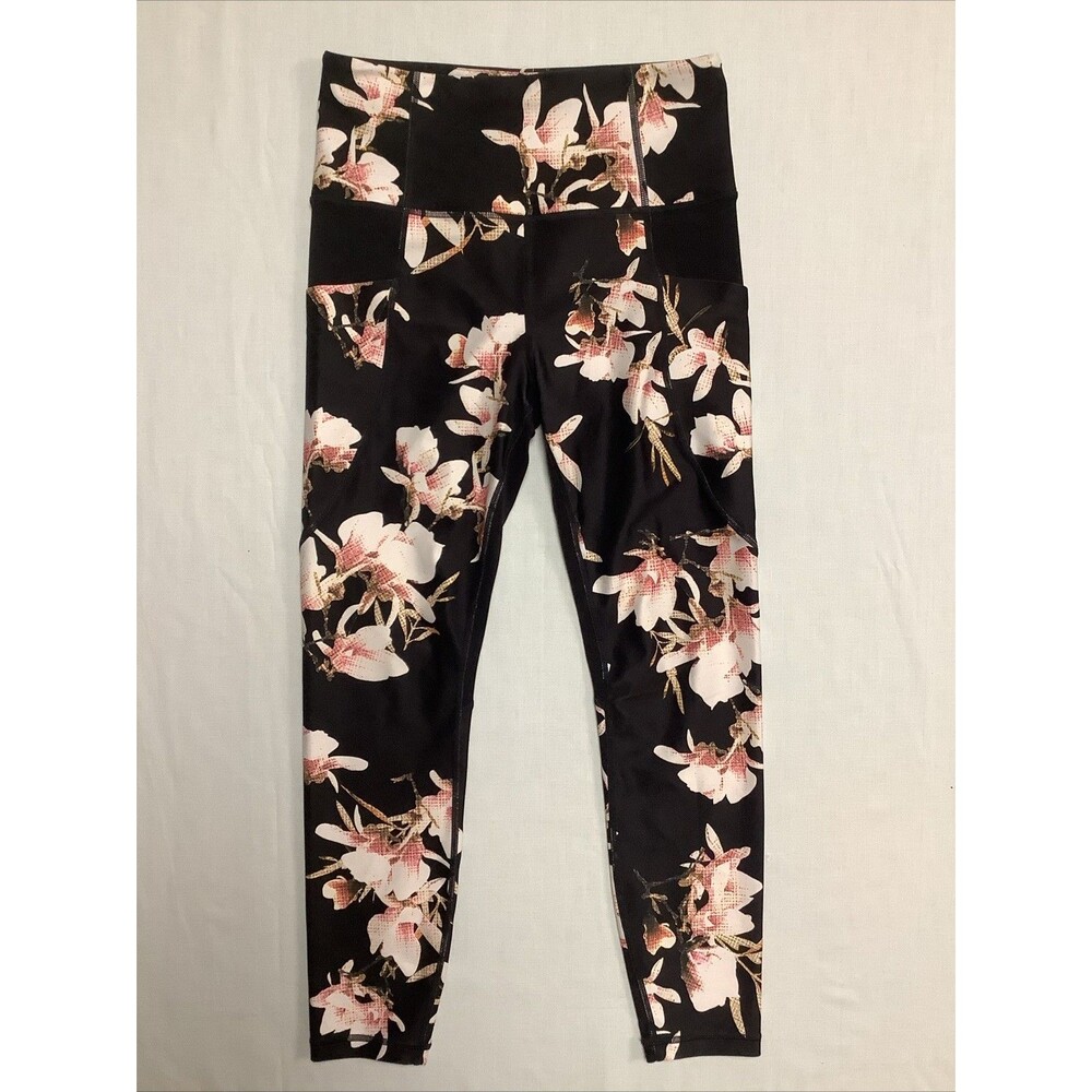 Women’s Athleta Black Floral Legging Capri With Pockets Size Small